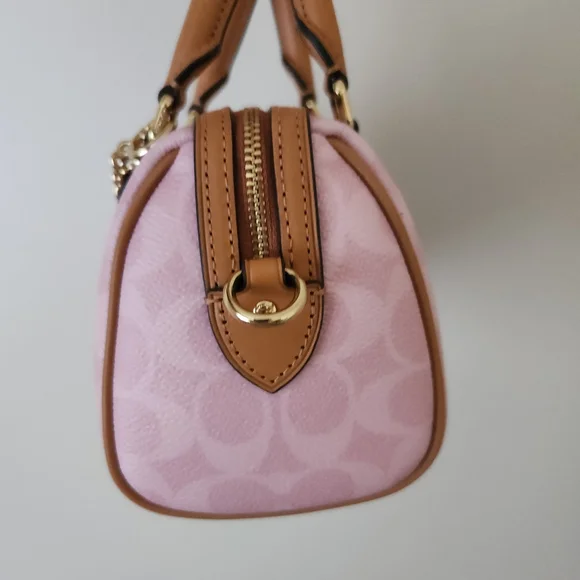 Coach Powder Pink Signature Mini Satchel with Tan Handles & Gold Hardware Cek79 - Picture 2 of 7